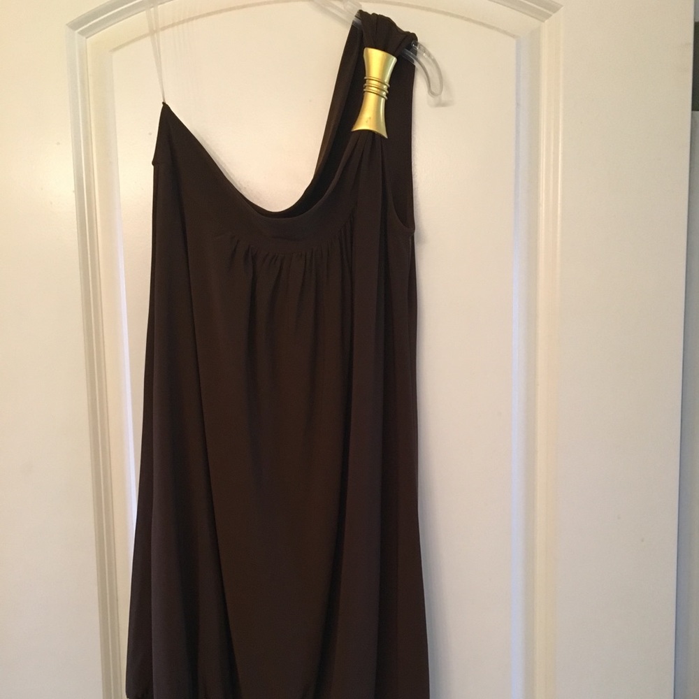 One shoulder little brown dress